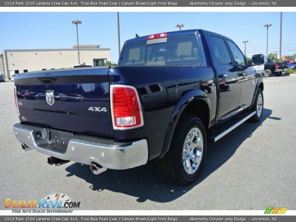 2014 Ram 1500 Laramie Crew Cab 4x4 True Blue Pearl Coat / Canyon Brown/Light Frost Beige Photo #6