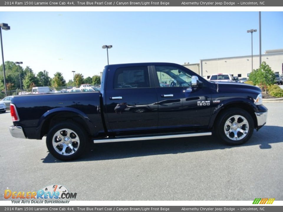 2014 Ram 1500 Laramie Crew Cab 4x4 True Blue Pearl Coat / Canyon Brown/Light Frost Beige Photo #7