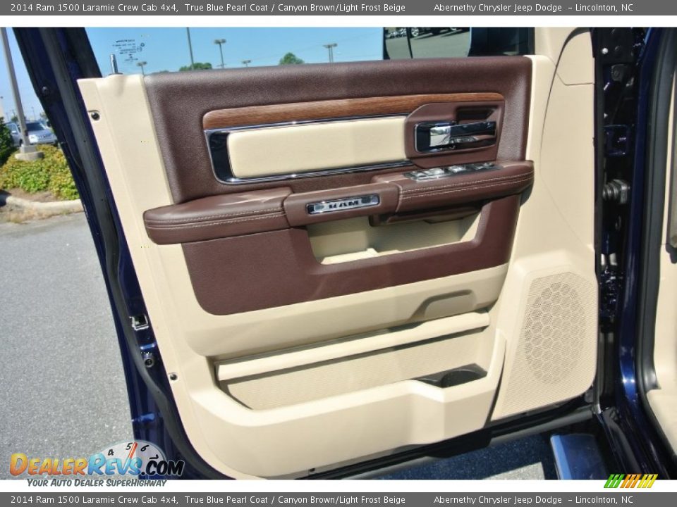 2014 Ram 1500 Laramie Crew Cab 4x4 True Blue Pearl Coat / Canyon Brown/Light Frost Beige Photo #8