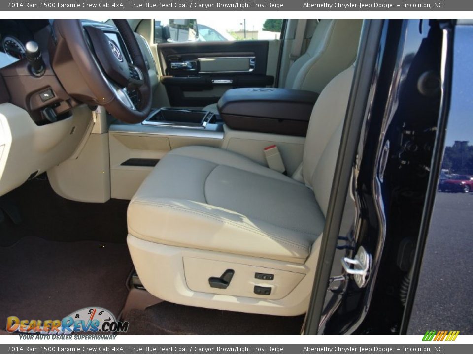 2014 Ram 1500 Laramie Crew Cab 4x4 True Blue Pearl Coat / Canyon Brown/Light Frost Beige Photo #9