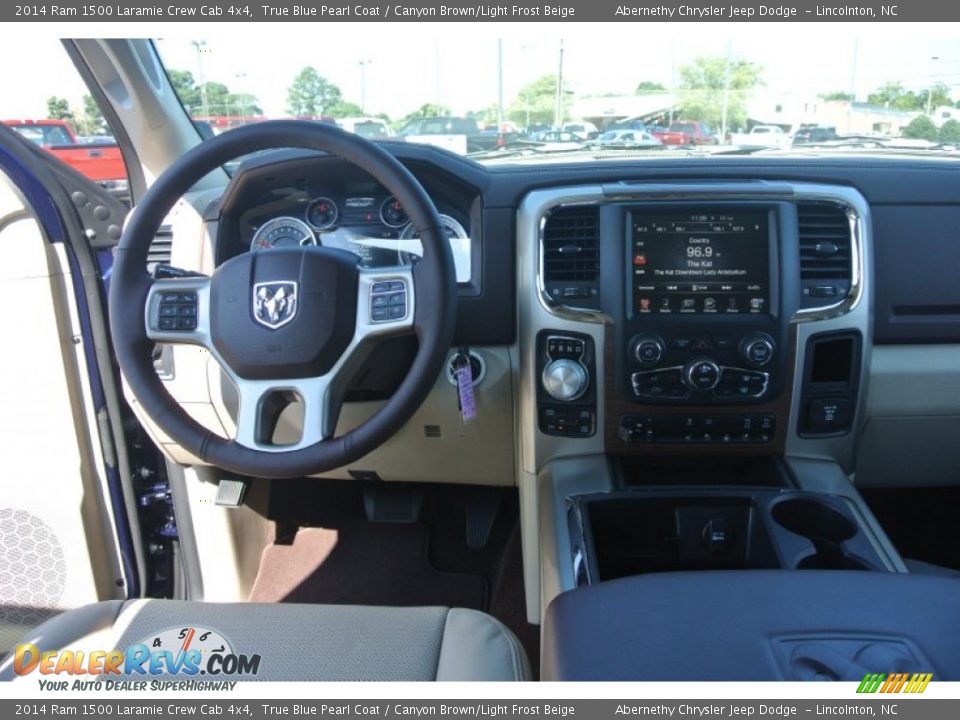 2014 Ram 1500 Laramie Crew Cab 4x4 True Blue Pearl Coat / Canyon Brown/Light Frost Beige Photo #17