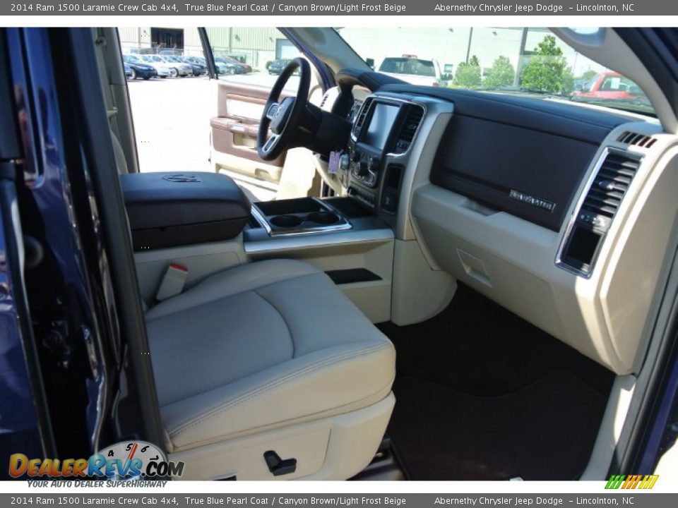 2014 Ram 1500 Laramie Crew Cab 4x4 True Blue Pearl Coat / Canyon Brown/Light Frost Beige Photo #19