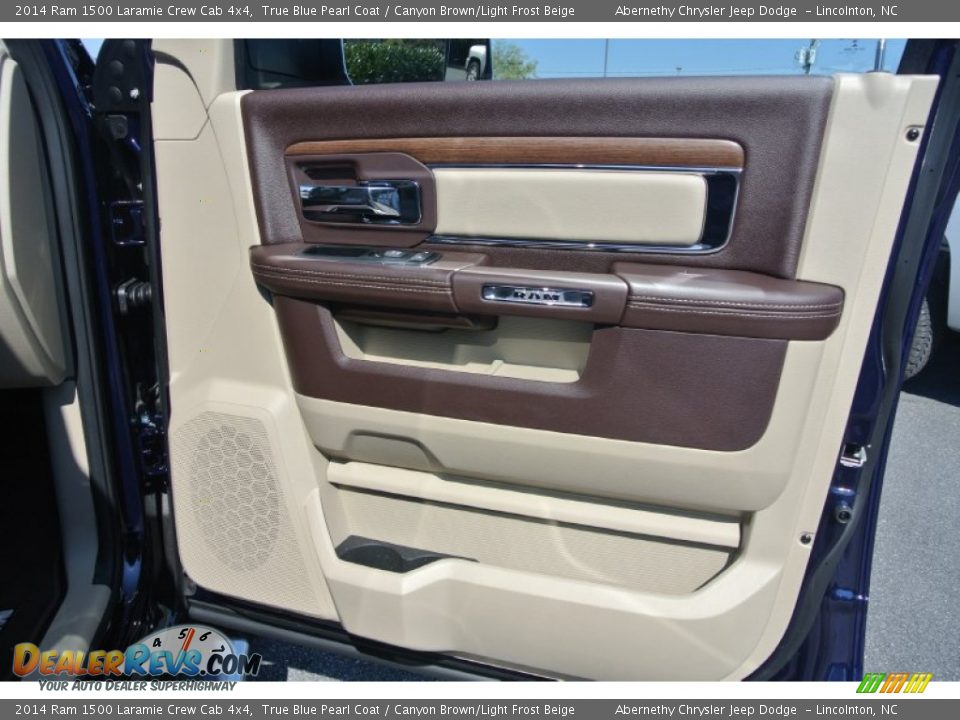 2014 Ram 1500 Laramie Crew Cab 4x4 True Blue Pearl Coat / Canyon Brown/Light Frost Beige Photo #20