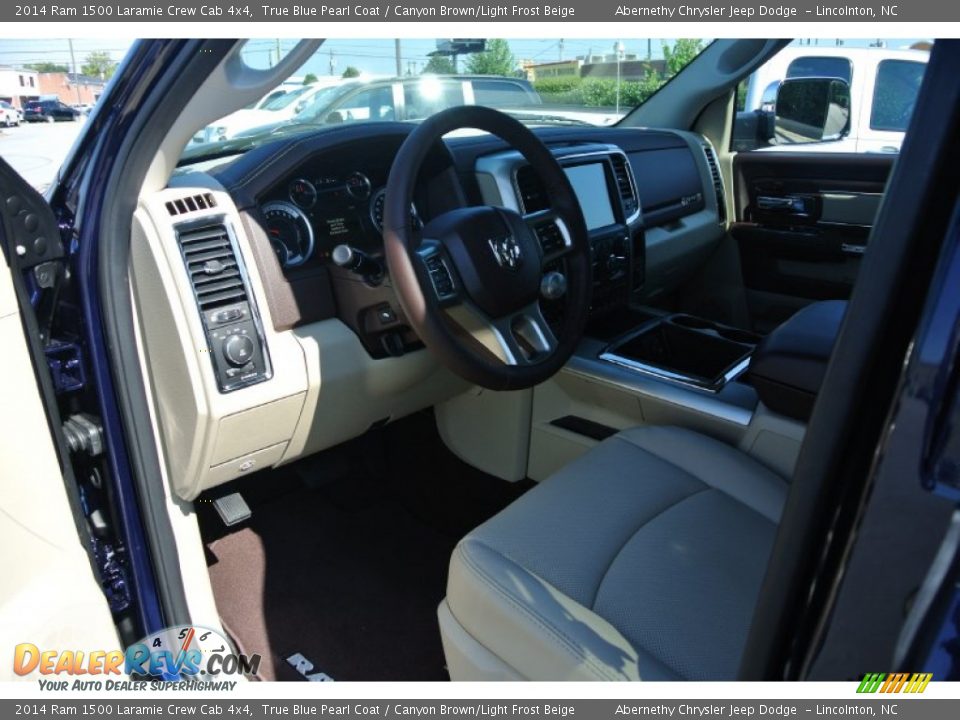 2014 Ram 1500 Laramie Crew Cab 4x4 True Blue Pearl Coat / Canyon Brown/Light Frost Beige Photo #23