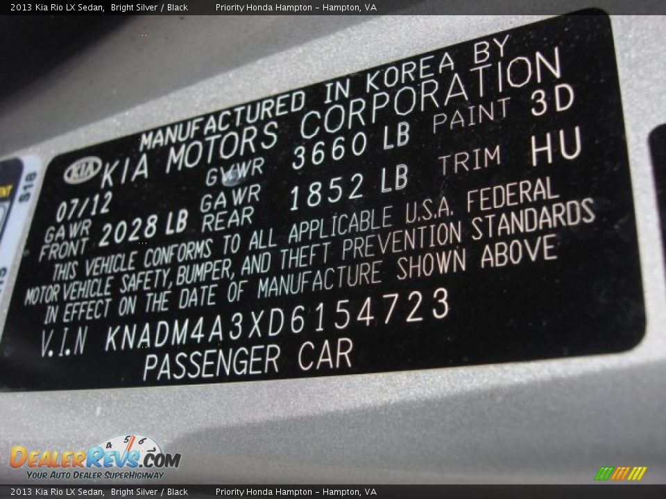 2013 Kia Rio LX Sedan Bright Silver / Black Photo #28