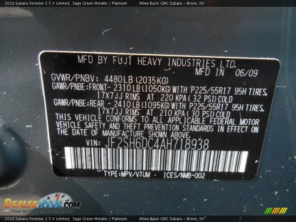 2010 Subaru Forester 2.5 X Limited Sage Green Metallic / Platinum Photo #17