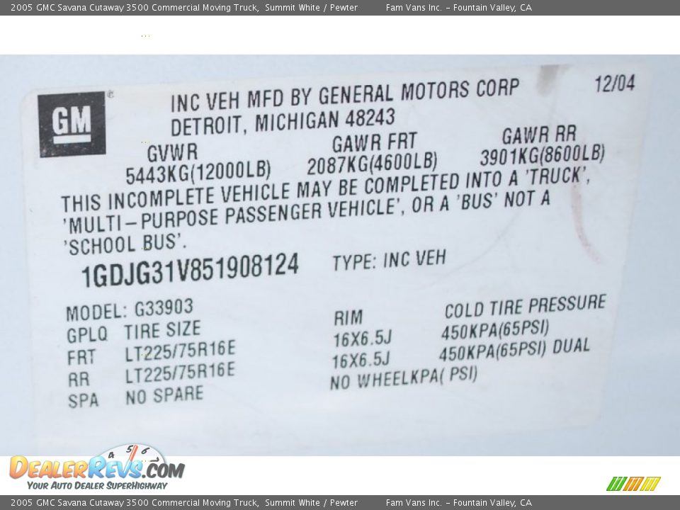 2005 GMC Savana Cutaway 3500 Commercial Moving Truck Summit White / Pewter Photo #20