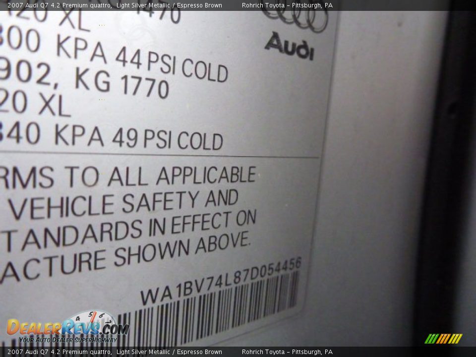 2007 Audi Q7 4.2 Premium quattro Light Silver Metallic / Espresso Brown Photo #20