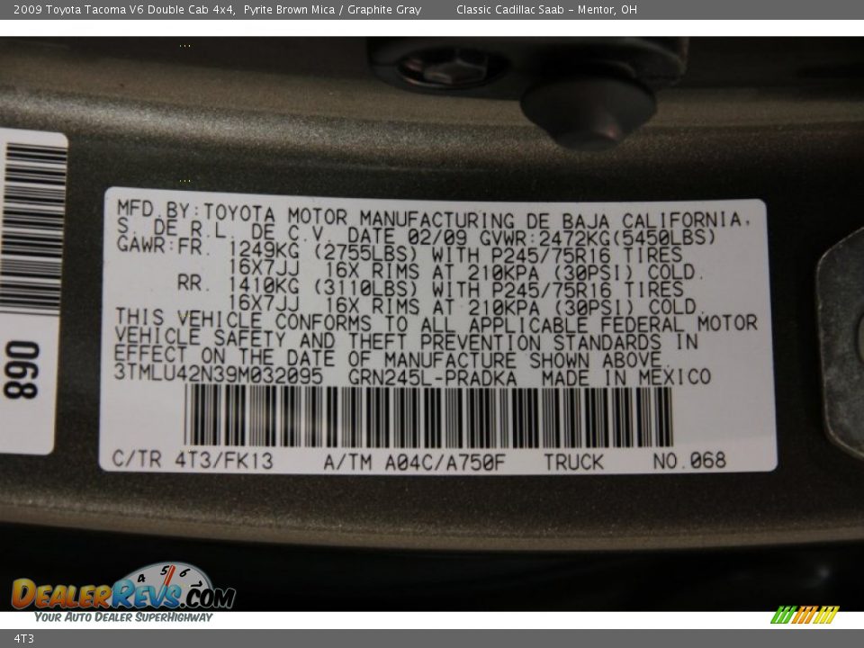 Toyota Color Code 4T3 Pyrite Brown Mica