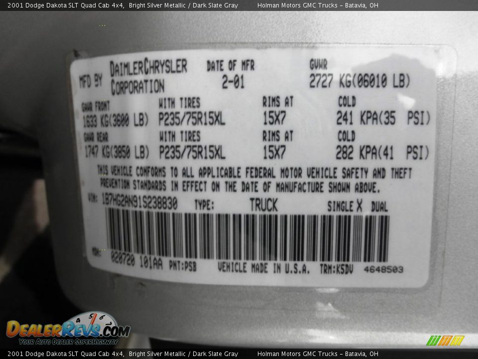 2001 Dodge Dakota SLT Quad Cab 4x4 Bright Silver Metallic / Dark Slate Gray Photo #6