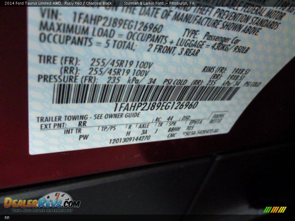 Ford Color Code RR Ruby Red