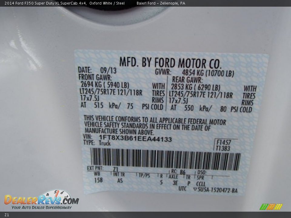 Ford Color Code Z1 Oxford White