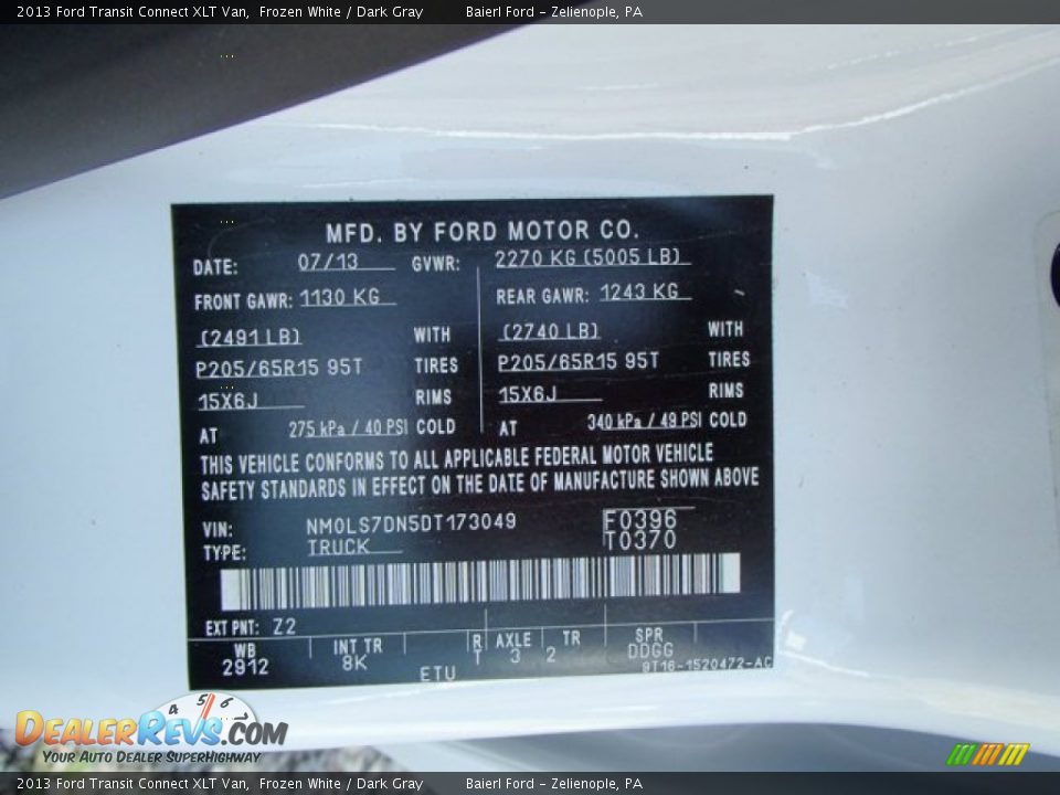 2013 Ford Transit Connect XLT Van Frozen White / Dark Gray Photo #20