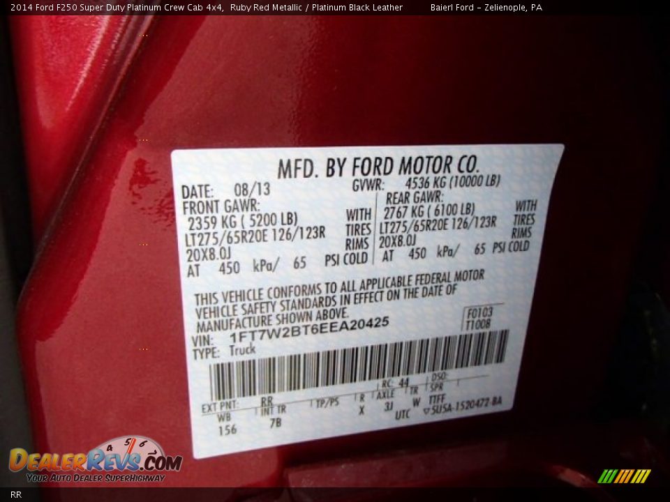 Ford Color Code RR Ruby Red Metallic