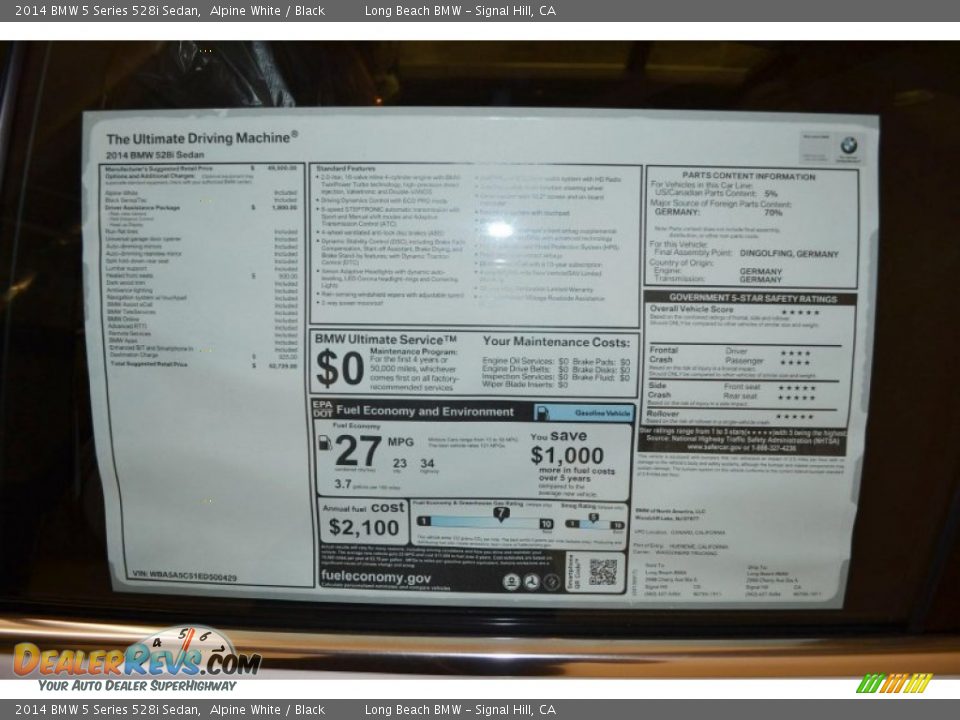 2014 BMW 5 Series 528i Sedan Alpine White / Black Photo #5