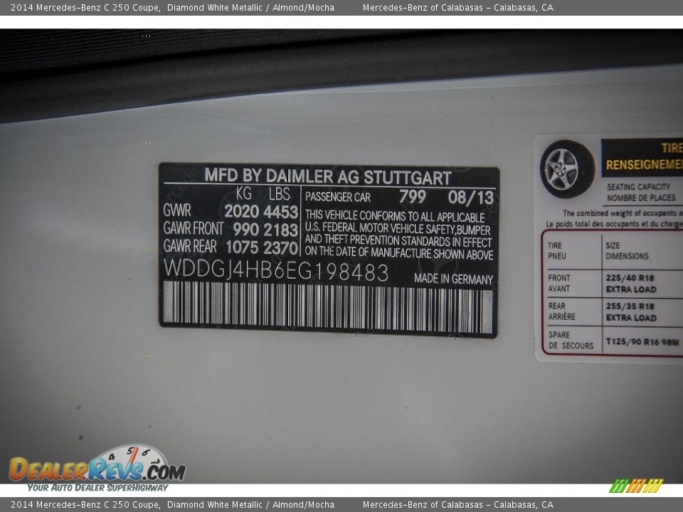 2014 Mercedes-Benz C 250 Coupe Diamond White Metallic / Almond/Mocha Photo #7