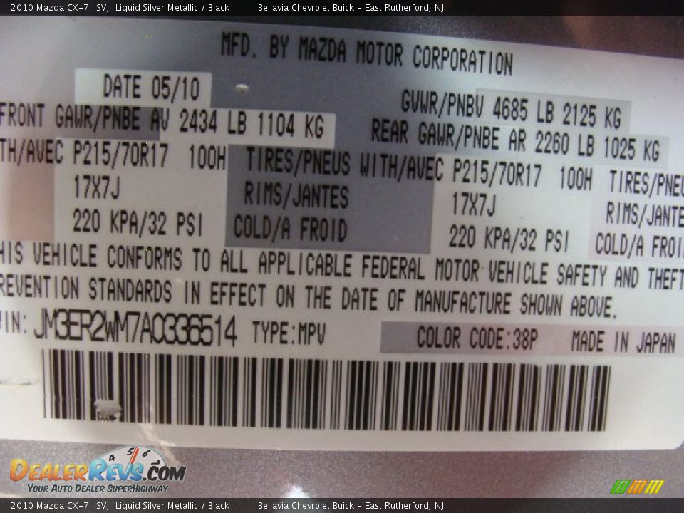 2010 Mazda CX-7 i SV Liquid Silver Metallic / Black Photo #15