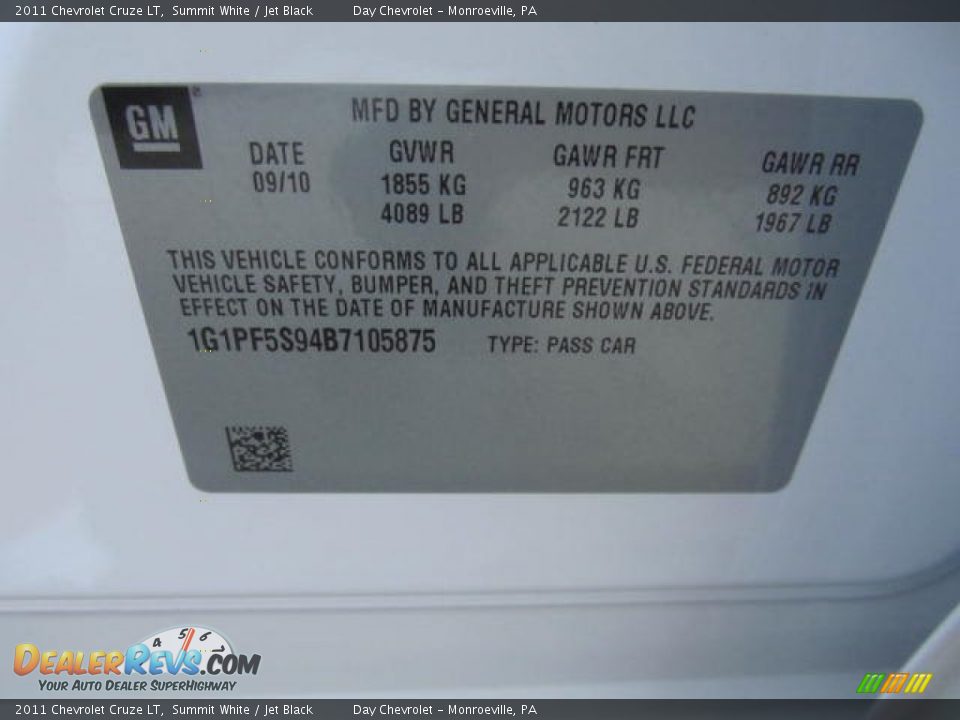 2011 Chevrolet Cruze LT Summit White / Jet Black Photo #19