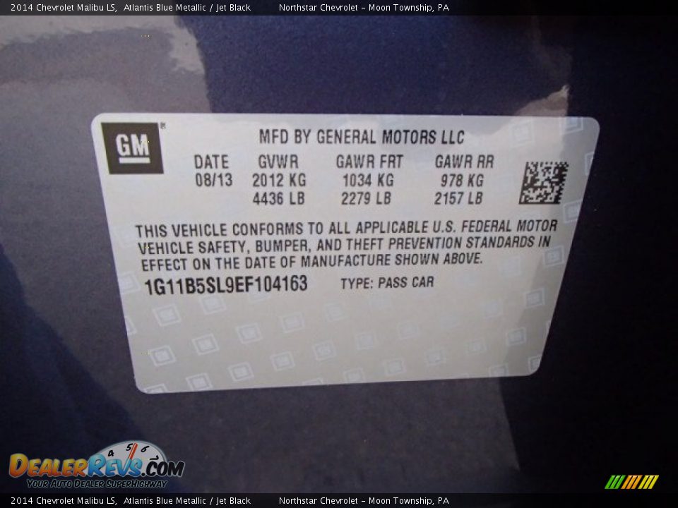 2014 Chevrolet Malibu LS Atlantis Blue Metallic / Jet Black Photo #20