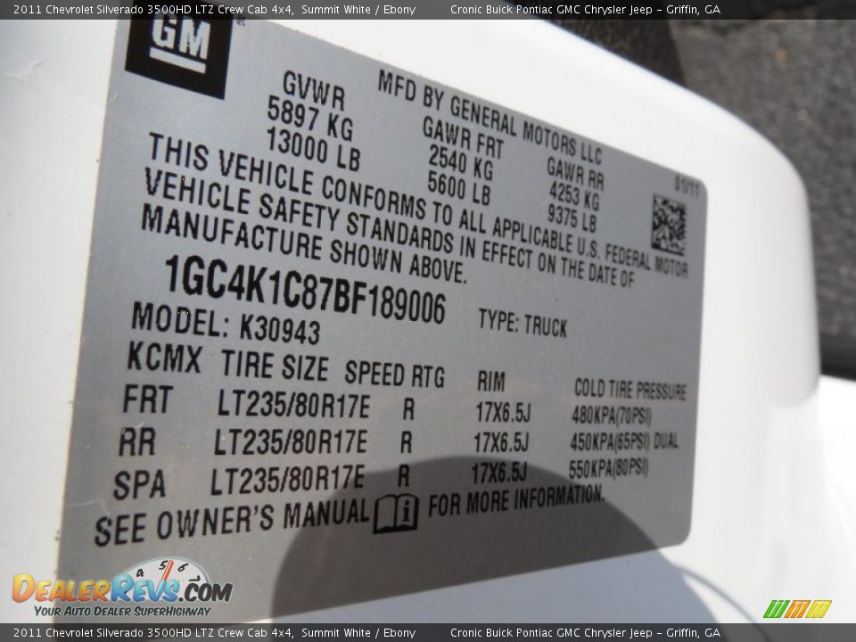 2011 Chevrolet Silverado 3500HD LTZ Crew Cab 4x4 Summit White / Ebony Photo #27