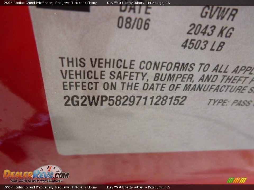 2007 Pontiac Grand Prix Sedan Red Jewel Tintcoat / Ebony Photo #18