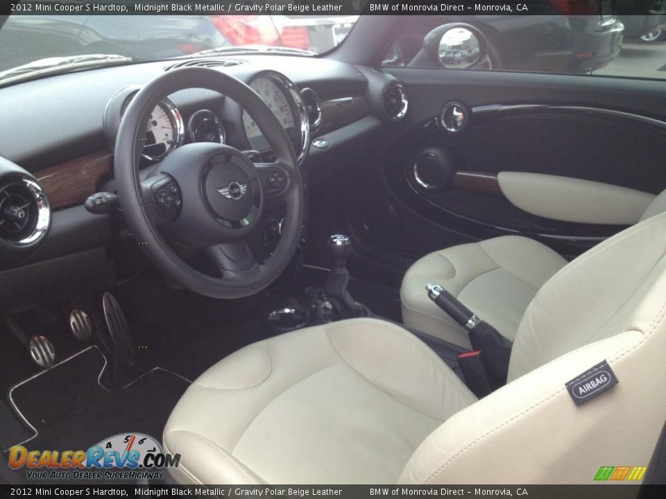 2012 Mini Cooper S Hardtop Midnight Black Metallic / Gravity Polar Beige Leather Photo #7