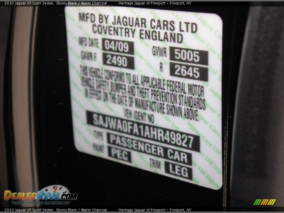 2010 Jaguar XF Sport Sedan Ebony Black / Warm Charcoal Photo #28