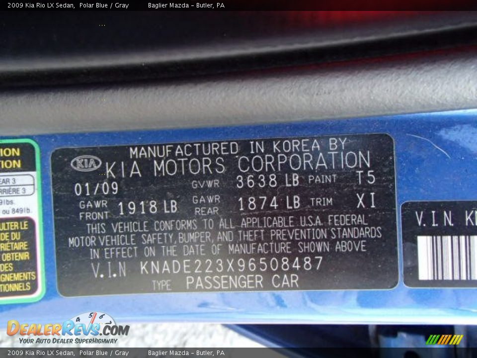 2009 Kia Rio LX Sedan Polar Blue / Gray Photo #15