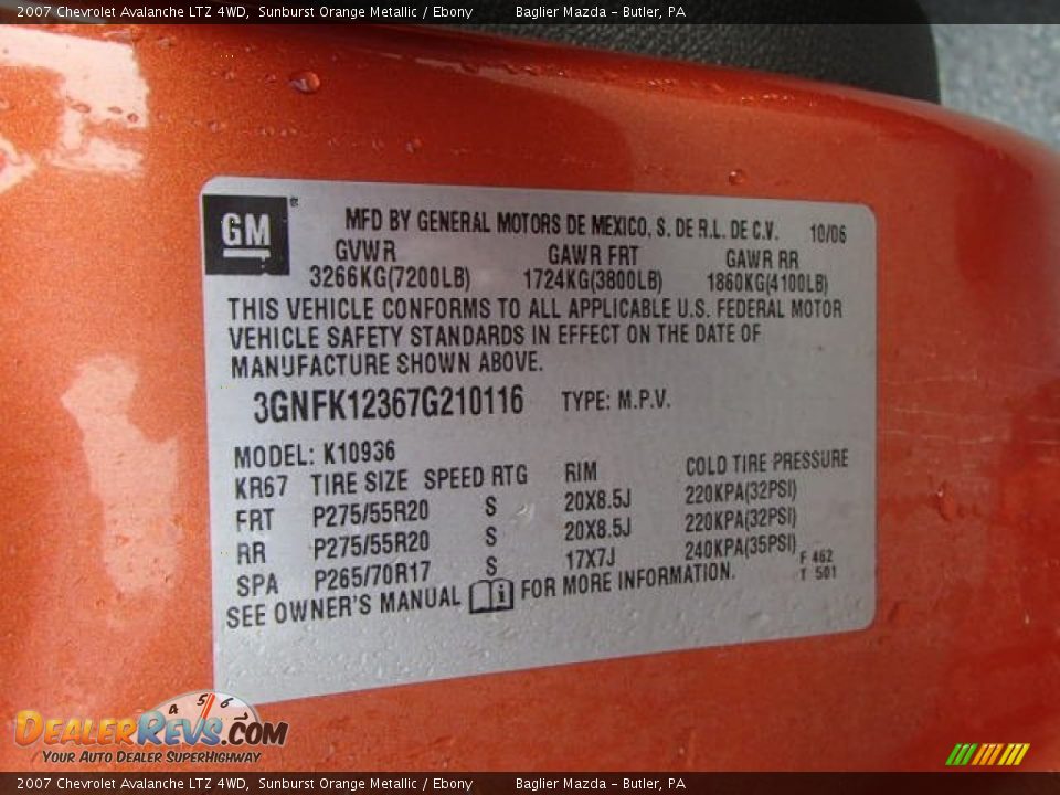 2007 Chevrolet Avalanche LTZ 4WD Sunburst Orange Metallic / Ebony Photo #15