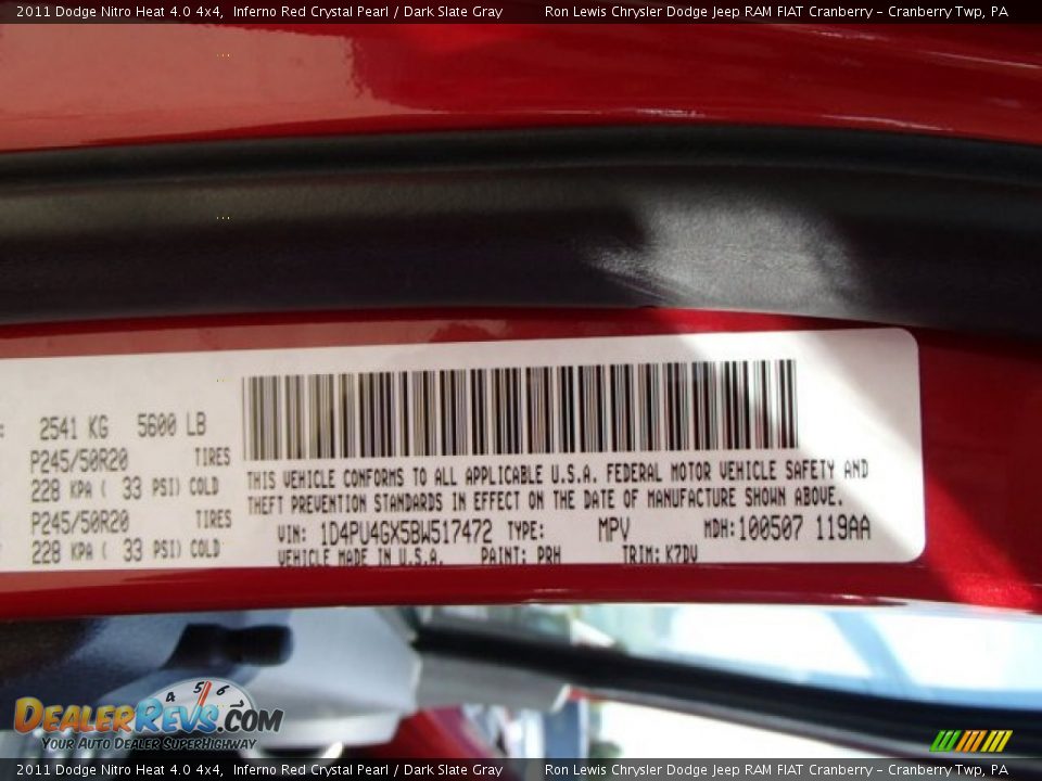 2011 Dodge Nitro Heat 4.0 4x4 Inferno Red Crystal Pearl / Dark Slate Gray Photo #20