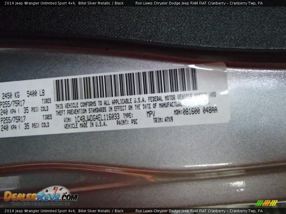 2014 Jeep Wrangler Unlimited Sport 4x4 Billet Silver Metallic / Black Photo #20