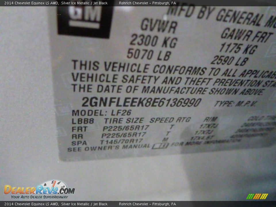2014 Chevrolet Equinox LS AWD Silver Ice Metallic / Jet Black Photo #17