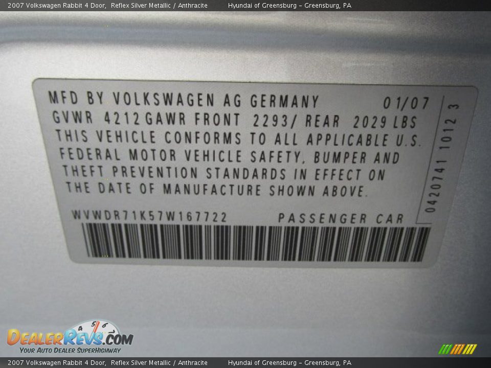 2007 Volkswagen Rabbit 4 Door Reflex Silver Metallic / Anthracite Photo #24