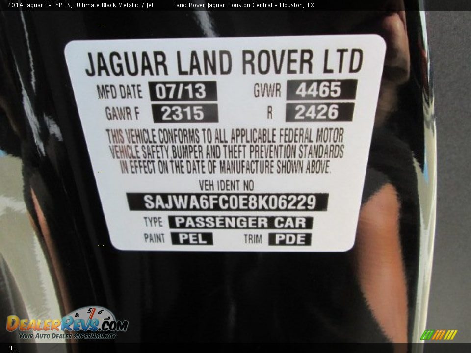 Jaguar Color Code PEL Ultimate Black Metallic