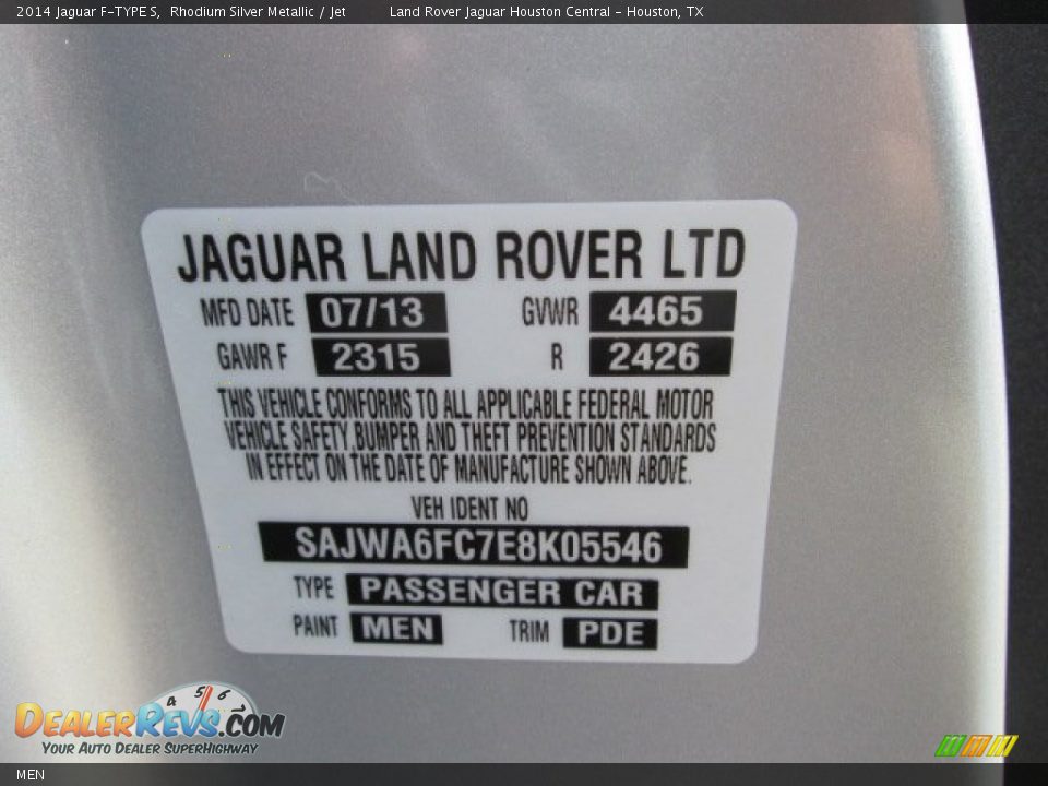 Jaguar Color Code MEN Rhodium Silver Metallic