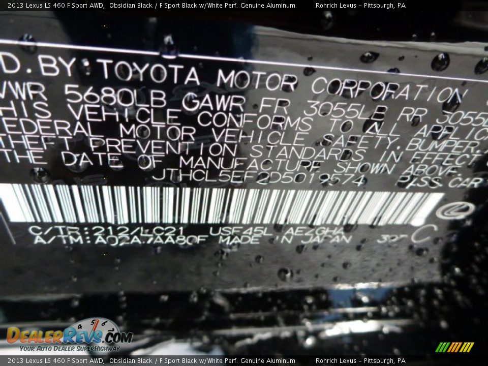 2013 Lexus LS 460 F Sport AWD Obsidian Black / F Sport Black w/White Perf. Genuine Aluminum Photo #16