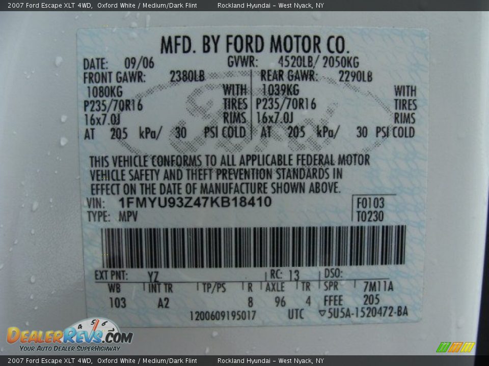 2007 Ford Escape XLT 4WD Oxford White / Medium/Dark Flint Photo #32