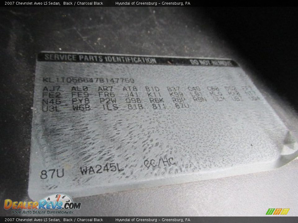 2007 Chevrolet Aveo LS Sedan Black / Charcoal Black Photo #18
