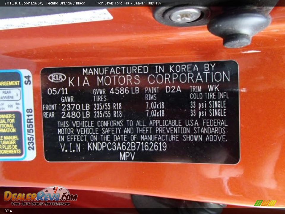 Kia Color Code D2A Techno Orange