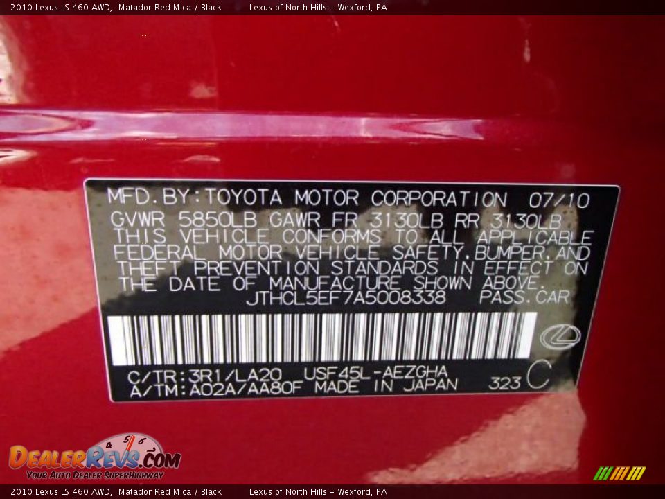 2010 Lexus LS 460 AWD Matador Red Mica / Black Photo #20