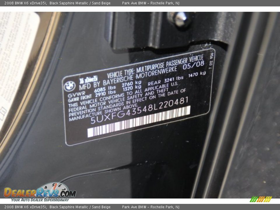 2008 BMW X6 xDrive35i Black Sapphire Metallic / Sand Beige Photo #34