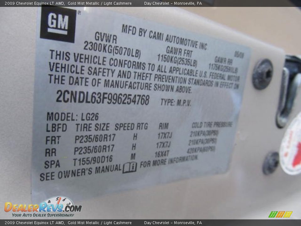 2009 Chevrolet Equinox LT AWD Gold Mist Metallic / Light Cashmere Photo #19