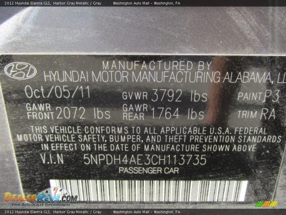 2012 Hyundai Elantra GLS Harbor Gray Metallic / Gray Photo #19