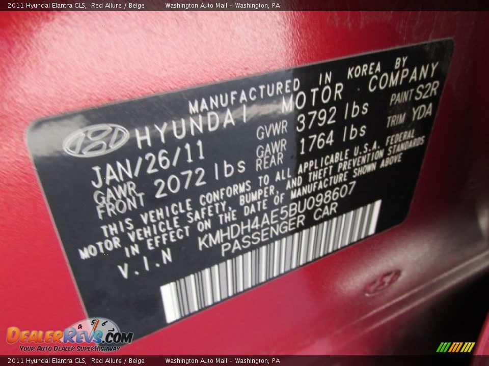2011 Hyundai Elantra GLS Red Allure / Beige Photo #20