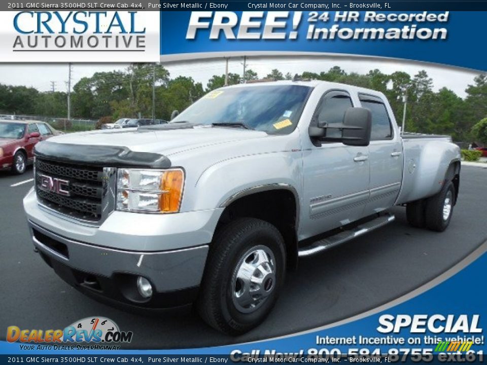 2011 GMC Sierra 3500HD SLT Crew Cab 4x4 Pure Silver Metallic / Ebony Photo #1