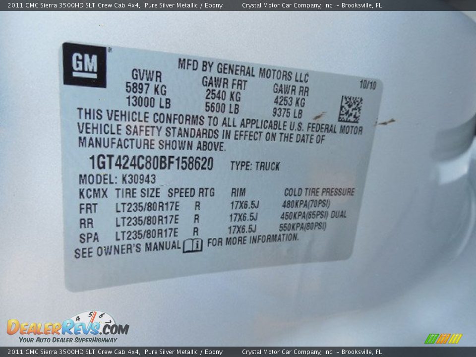 2011 GMC Sierra 3500HD SLT Crew Cab 4x4 Pure Silver Metallic / Ebony Photo #25