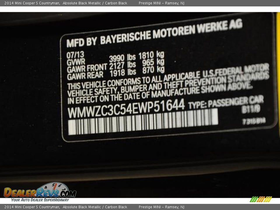 2014 Mini Cooper S Countryman Absolute Black Metallic / Carbon Black Photo #26