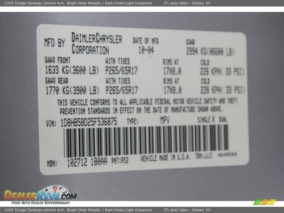 2005 Dodge Durango Limited 4x4 Bright Silver Metallic / Dark Khaki/Light Graystone Photo #21