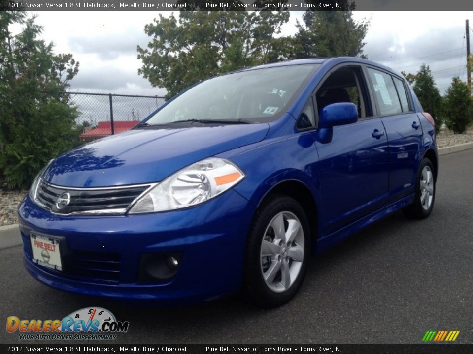 2012 Nissan Versa 1.8 SL Hatchback Metallic Blue / Charcoal Photo #1