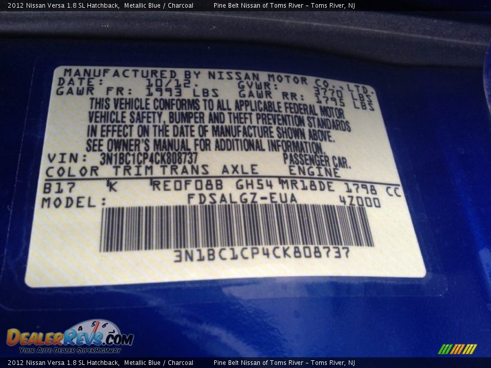 2012 Nissan Versa 1.8 SL Hatchback Metallic Blue / Charcoal Photo #12